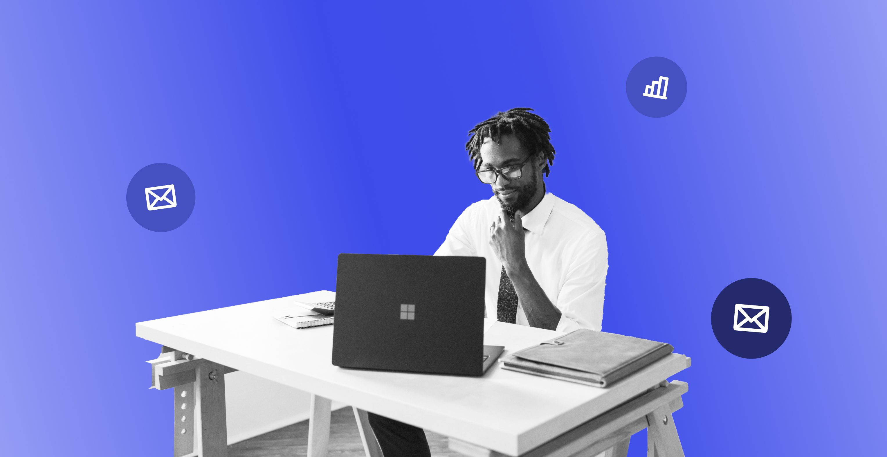 Man working on laptop.