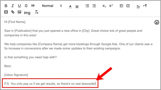 cold email ps line in QuickMail