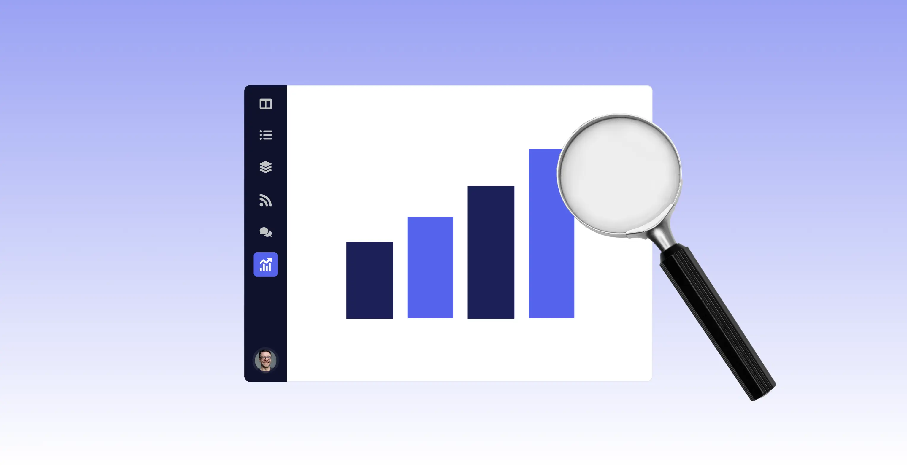Magnifying glass over a report graph.