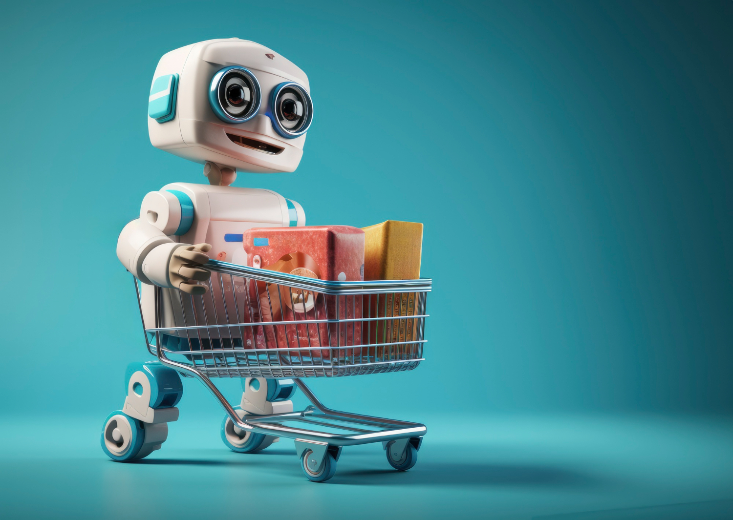 AI robot carrying sales cart.