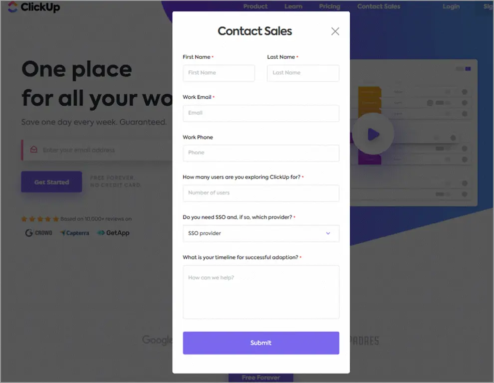 ClickUp contact sales image