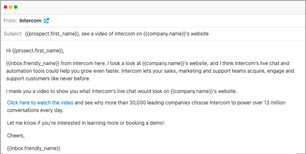 intercom cold email