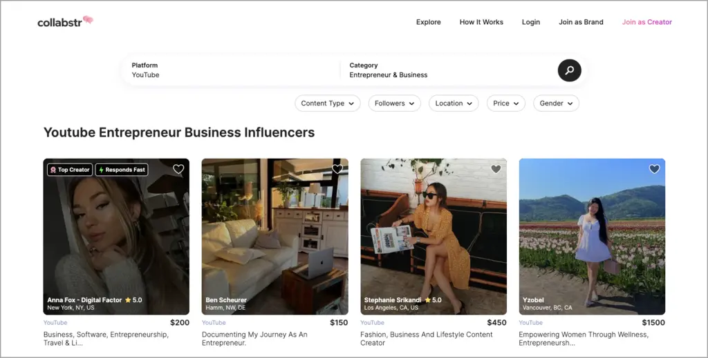 An image showing Collabstr website interface