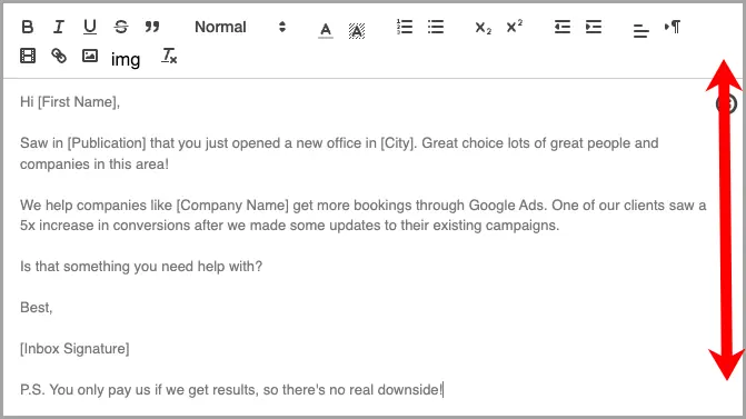 showing the length of an email