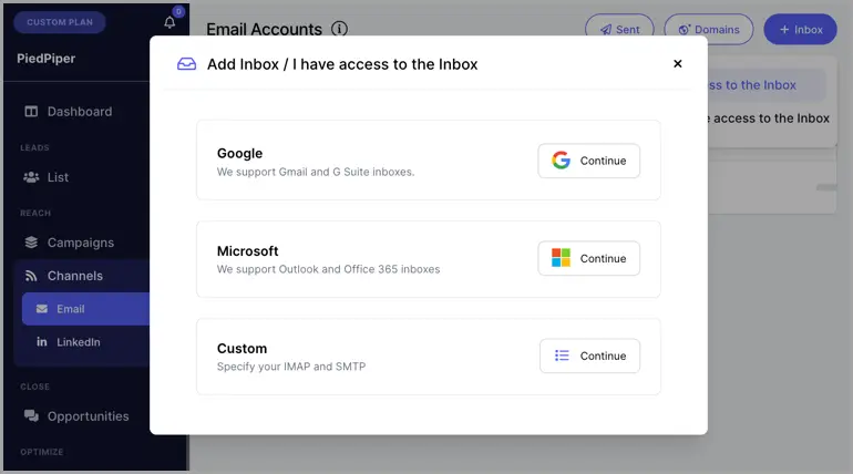adding an inbox in quickmail