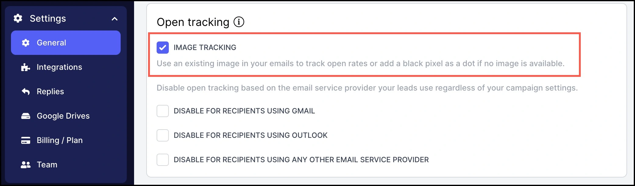 Image tracking option turned on.