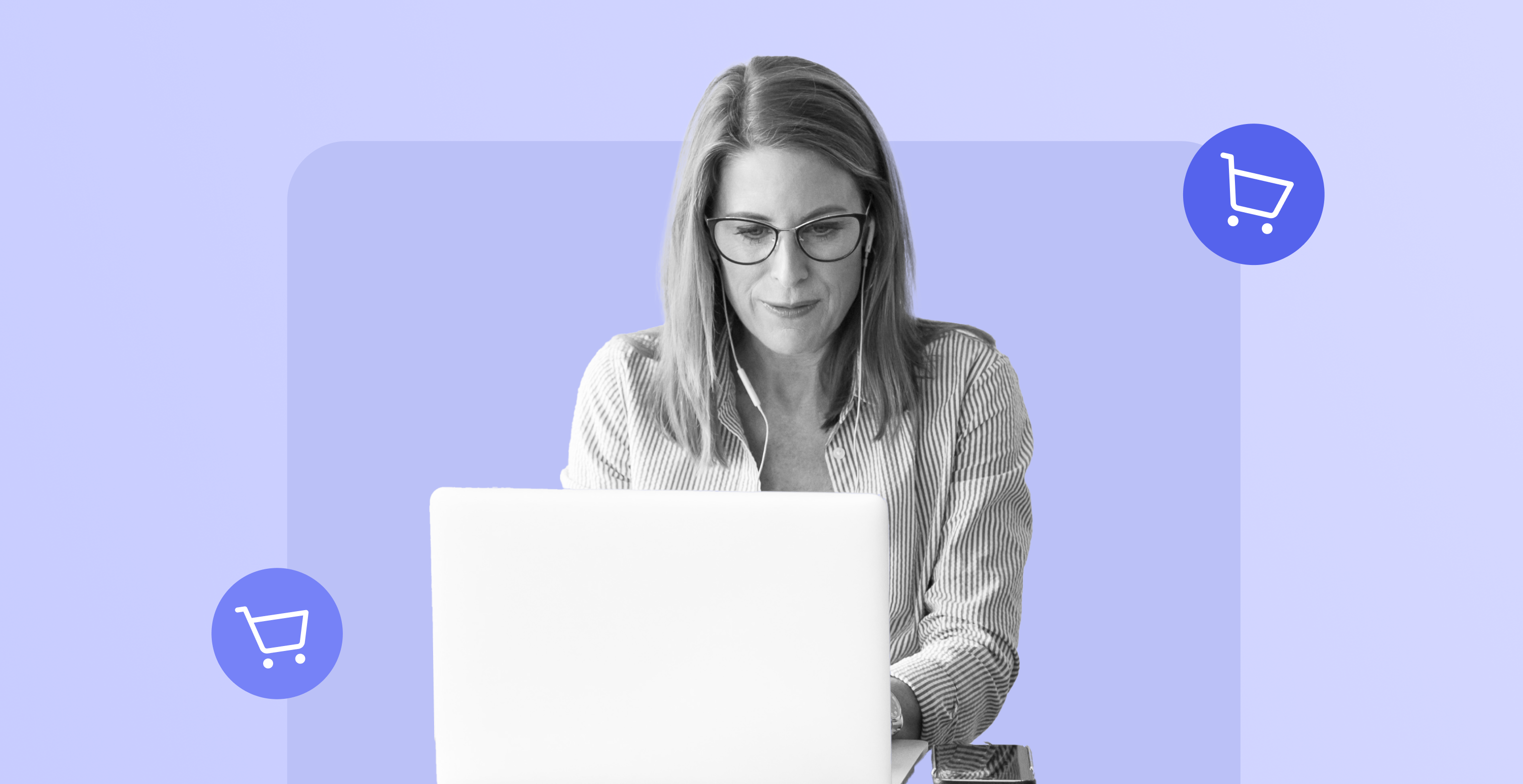 Woman working on laptop.