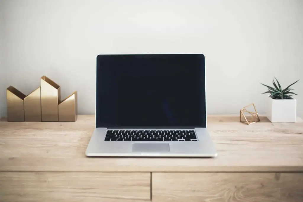 An open laptop.