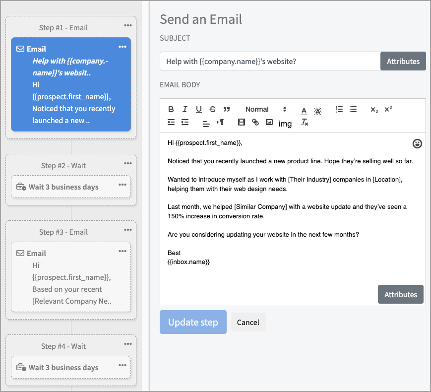 Quickmail follow-up email template sample.