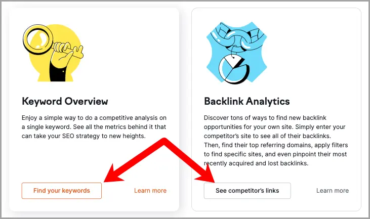 SEMRUSH CTA buttons screenshots.